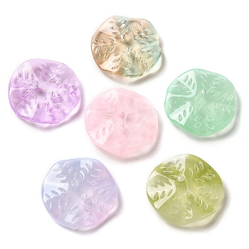 Transparent Glass Beads, Round with Leaf, Mixed Color, 25.5x5.5mm, Hole: 1.6mm