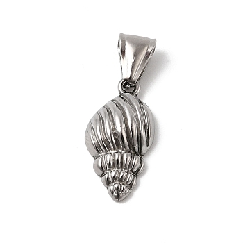 304 Stainless Steel Pendants, Stainless Steel Color, Conch, 24x13x6mm, Hole: 8x4mm