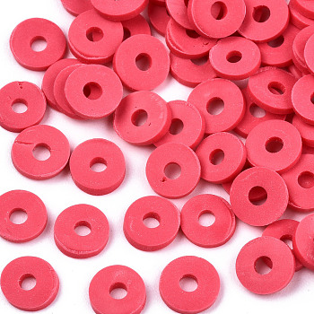 Handmade Polymer Clay Beads, for DIY Jewelry Crafts Supplies, Disc/Flat Round, Heishi Beads, Deep Pink, 6x1mm, Hole: 2mm, about 1175pcs/50g