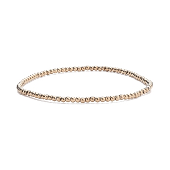 Glass Round Beaded Stretch Bracelet for Women, Light Gold, Inner Diameter: 2-1/8 inch(5.5cm), Beads: 2mm