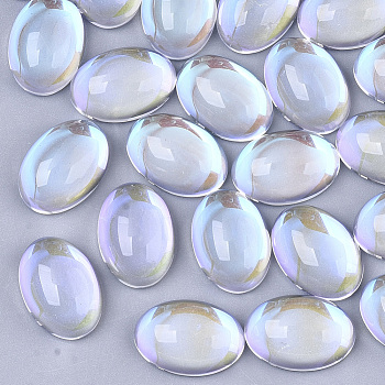 Transparent Glass Cabochons, AB Color Plated, Oval, Clear AB, 14x10x5mm