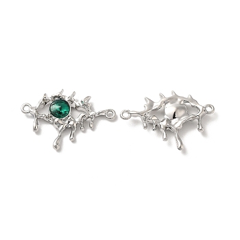 Alloy Connector Charms, Melting Eye Links with Glass, Lead Free & Cadmium Free, Platinum, Green, 21x30.5x4mm, Hole: 1.6mm
