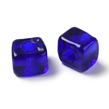 Handmade Lampwork Beads, Cube, Blue, 8.5~10x8.5~10.5x8~10.5mm, Hole: 4mm