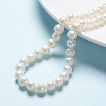 Natural Cultured Freshwater Pearl Beads Strands, Round, Beige, 8.5~9mm, Hole: 0.8mm, about 45pcs/strand, 14.96 inch(38cm)