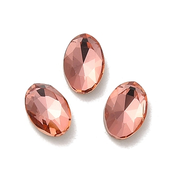 Glass Rhinestone Cabochons, Point Back & Back Plated, Faceted, Oval, Padparadscha, 6x4x2mm