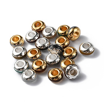 Brass European Beads, with Gemstone, Large Hole Beads, Rondelle, Platinum & Golden, 14x8mm, Hole: 5.5mm