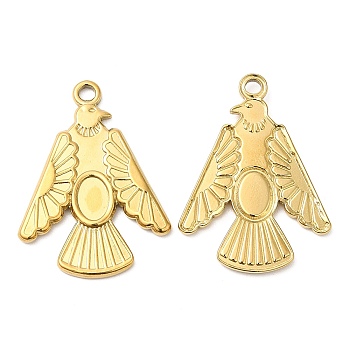304 Stainless Steel Pendant Cabochon Settings, Bird, Real 18K Gold Plated, Tray: 6x4mm, 28.5x21x2mm, Hole: 2mm
