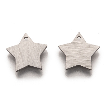 304 Stainless Steel Pendants, Stamping Blank Tag, Laser Cut, Double Side Drawbench Effect, Star, Stainless Steel Color, 10.5x11x1mm, Hole: 1mm
