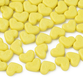 Opaque Acrylic Beads, Dyed, Heart with Word Love, Yellow, 10x13.5x4.5mm, Hole: 1.8mm, about 2300pcs/500g