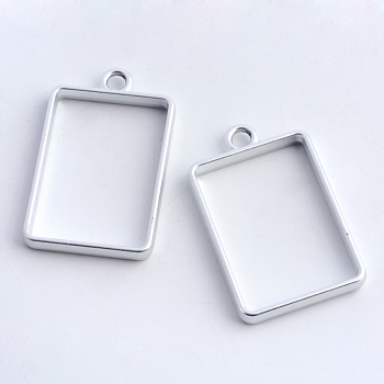 Rack Plating Alloy Rectangle Open Back Bezel Pendants, For DIY UV Resin, Epoxy Resin, Pressed Flower Jewelry, Hollow, Cadmium Free & Nickel Free & Lead Free, Matte Silver, 33.5x21x3.5mm, Hole: 3mm