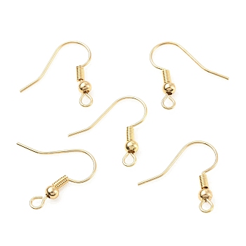 Brass Earring Hooks, Ear Wire, French Hooks with Coil and Ball, Light Gold, 18x18x3mm, Hole: 2mm, 22 Gauge, Pin: 0.6mm