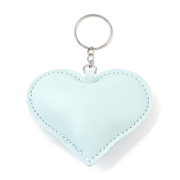 PU Leather Keychain, with Metal Findings, Heart, Light Cyan, 9.7cm