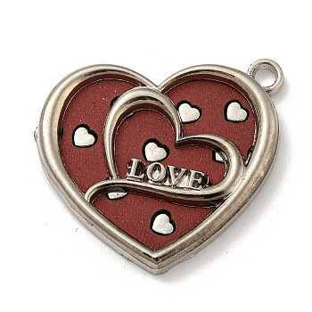 Alloy Pendants, with Imitation Leather, Platinum, Heart, Dark Red, 30.5x32x4mm, Hole: 3mm