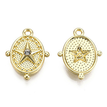 Rack Plating Alloy Charms, with Crystal Rhinestone, Cadmium Free & Nickel Free & Lead Free, Oval with Star, Light Gold, 19.5x15x3.5mm, Hole: 1.6mm