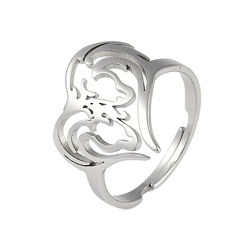 304 Stainless Steel Adjustable Rings for Women, horse, Stainless Steel Color, 18mm, Inner Diameter: 18mm