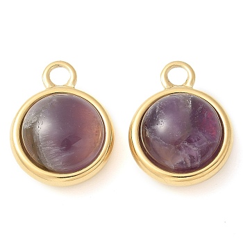 Ion Plating(IP) 304 Stainless Steel with Amethyst Pendants, Manual Polishing, Round, 20x15.5x9mm, Hole: 2.5mm