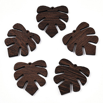 Natural Wenge Wood Pendants, Undyed, Leaf Charms, Coconut Brown, 30x28.5x3.5mm, Hole: 2mm