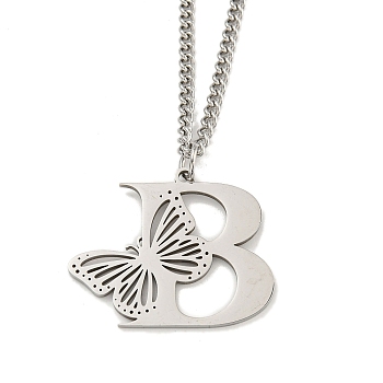 201 Stainless Steel Necklaces, Letter B, 23.74 inch(60.3cm) p: 29x34.5x1.3mm