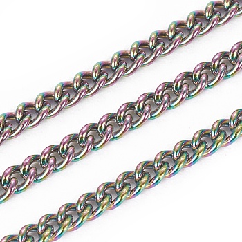 Ion Plating(IP) 304 Stainless Steel Curb Chains, with Spool, Soldered, Rainbow Color, 2.5x2x1.3mm, about 32.8 Feet(10m)/roll