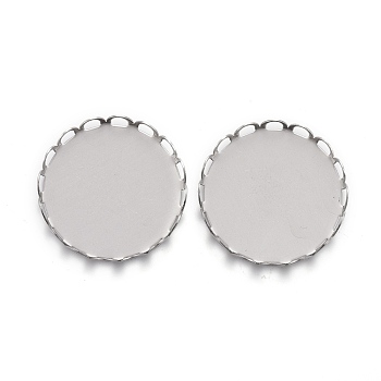 304 Stainless Steel Cabochon Settings, Lace Edge Bezel Cups, Flat Round, Stainless Steel Color, Tray:20mm, 21x3mm