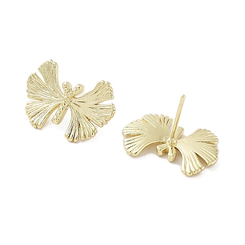 Rack Plating Brass Stud Earring, Cadmium Free & Lead Free, Long-Lasting Plated, Leaf, Real 18K Gold Plated, 14.5x21mm