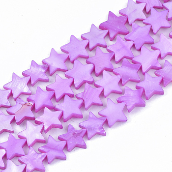 Freshwater Shell Beads Strands, Dyed, Star, Violet, 12x12.5x3mm, Hole: 1mm, about 35pcs/strand, 15.55 inch(39.5cm)