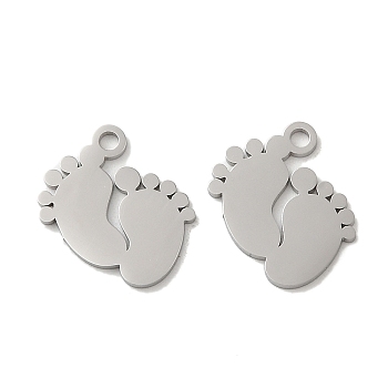 304 Stainless Steel Charms, Laser Cut, Footprint Charm, Stainless Steel Color, 14x13.5x1mm, Hole: 1.6mm
