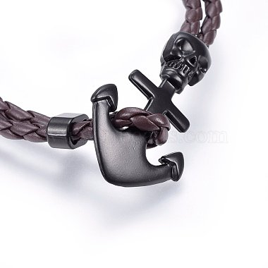 Bracelets multi-rangs avec cordon en cuir tressé(BJEW-F347-05A)-2