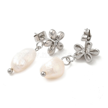 304 Boucles d'oreilles pendantes en forme de fleur en acier inoxydable avec strass(EJEW-M224-02P)-2