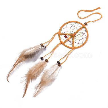 Chicken Feather Handmade Woven Net/Web with Feather Big Pendants(AJEW-S080-003)-3