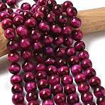 Natural Rose Tiger Eye Beads Strands, Dyed & Heated, Round, Deep Pink, 10mm, Hole: 1mm(G-G099-10mm-12)