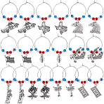 20Pcs 10 Styles National Flag & Dollar Bills & Eagle & Rose Alloy Dangle Wine Glass Charms with Glass Pearl, Brass Hoop Earrings, Antique Silver, 42~65mm, Pin: 0.8mm, 2pcs/style(AJEW-BC0003-15)