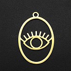 201 Stainless Steel Pendants, Laser Cut, Hollow, Oval with Eye, Golden, 32x21.5x1mm, Hole: 2mm(STAS-N090-LA006-2)