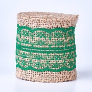 Burlap Ribbon, Hessian Ribbon, Jute Ribbon, with Lace, for Jewelry Making, Medium Sea Green, 2-1/8 inch(55mm), about 2m/roll(OCOR-WH0006-01A)