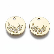 Alloy Charms, Cadmium Free & Nickel Free & Lead Free, Flat Round with Flower, Real 16K Gold Plated, 12x1.5mm, Hole: 1.5mm(X-PALLOY-T075-100G-NR)