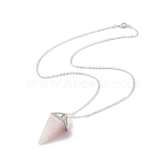 Natural Rose Quartz Geometry Pendant Necklace, Platinum Brass Jewelry for Women, Cone, 18.50 inch(47cm), Pendant: 35x15x15mm(NJEW-JN04239-01)