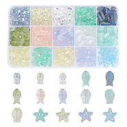 275Pcs 15 Styles Transparent & Frosted Glass Beads, Fish & Starfish, Mixed Style, Mixed Color, 10.5~15x6~15x5~6.5mm, Hole: 1~1.4mm(GLAA-AR0001-47)