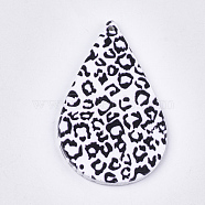 Printed Wooden Big Pendants, Dyed, Teardrop with Leopard Print, Colorful, 59x36x2.5mm, Hole: 1.5mm(X-WOOD-S051-05K)