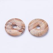 Natural Picture Jasper Pendants, Donut/Pi Disc, Donut Width: 15.8~16mm, 39~40x6~7mm, Hole: 8mm(G-F524-H04)
