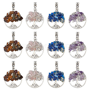 32Pcs 4 Style Alloy European Dangle Charms, with Natural Mixed Gemstone Chips, Flat Round with Tree, 38mm, Hole: 4mm, 8pcs/style(G-FH0001-48)