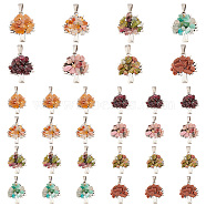 32Pcs 8 Style Tibetan Style Natural & Synthetic Mixed Gemstone Chip Pendants, Antique Silver Tone Alloy Tree of Life Charms with 304 Stainless Steel Snap on Bails, 28x24mm, 4pcs/style(PALLOY-AB00249)