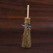 Mini Witch Wiccan Altar Broom with Alloy Charms, Halloween Healing Wiccan Ritual Decor, Witch, 150mm(PW-WGDD577-01)