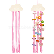 Cloud Wooden Hairpin Hair Clip Hanging Holder Storage Organizer, with Rope, Pearl Pink, 76~80x18x0.35cm, Wood: 100x180x3.5mm(WH-WG78846-02)