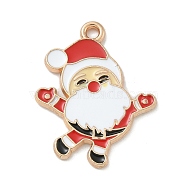 Christmas Alloy Enamel Pendants, Golden, Santa Claus, 23.5x19x1.3mm, Hole: 1.6mm(ENAM-K074-01G-09)