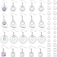 12 Pairs 4 Style Glass Blank Dome Dangle Earrings, Twist Triangle & Ring & Square 304 Stainless Steel Earrings for Women, Stainless Steel Color, 33~50mm, Pin: 0.6mm, 3 Pairs/style(EJEW-UN0002-21)