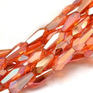 Full Rainbow Plated Faceted Teardrop Glass Bead Strands, Orange Red, 18x8mm, Hole: 1mm, about 23pcs/strand, 16.5 inch(EGLA-J096-FR06)