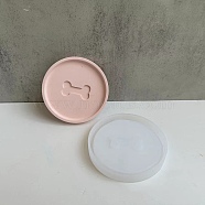 DIY Pet Theme  Dog Bone Pattern Coaster Silicone Molds, Resin Casting Molds, for UV Resin, Epoxy Resin Craft Making, Flat Round, 82x13mm, Inner Diameter: 78mm(SIMO-P001-A02)