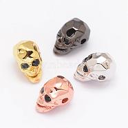 Brass Micro Pave Cubic Zirconia Beads, Skull, Lead Free & Nickel Free & Cadmium Free, Mixed Color, 13x8x9.5mm, Hole: 2mm(ZIRC-P017-11-NR)