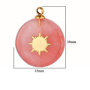 Synthetic Watermelon Stone Glass Pendants, Flat Round Charms, with Golden Tone Stainless Steel Sun Slice, 18~19x15x3.7~4.1mm(FIND-PW0015-02B-04)