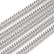 201 Stainless Steel Cuban Link Chains, Chunky Curb Chains, Unwelded, Stainless Steel Color, 6mm(CHS-L017-17C)